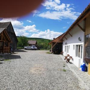 a view of the courtyard of a house with a barn at Casa din Barcut in Bărcuţ