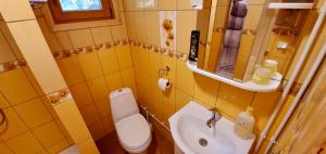 a small bathroom with a toilet and a sink at Veela metsamaja in Noarootsi +26 photos