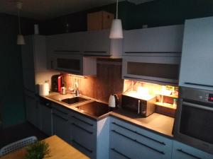 a kitchen with a sink and a microwave at Apartament Swarzędz in Swarzędz +6 photos