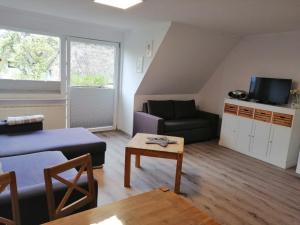 ヴェスターラントにあるFerienwohnung Paulinaのソファとテレビのあるリビングルーム