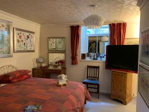 une chambre avec un lit et une télévision à écran plat dans l'établissement geraldsplace, à Édimbourg