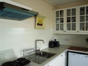 eine Küche mit einer Spüle und einem Wäscheständer in der Unterkunft Glendalough 11 Minutes from Beautiful Farmhouse Apartment in Wicklow