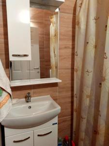 y baño con lavabo y espejo. en Anita`s home, en Ohrid