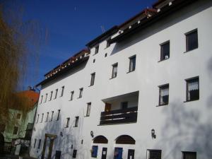 a white building with a lot of windows at Hotel Pod skalou in Písek