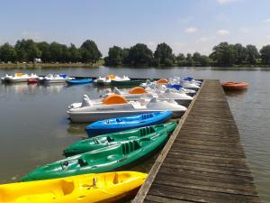 a bunch of boats are lined up at a dock at Camping OAKi in Mesnard-la-Barotière
