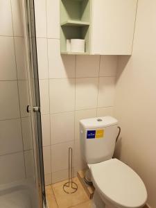 un piccolo bagno con servizi igienici e doccia di Akropolis Studio a Klaipėda