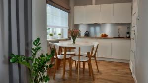 a kitchen with a table and chairs in a room at Apartament Parkowy Studio in Gniezno
