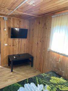 ラザレフスコエにあるFazenda Guest houseの木製の壁にテレビが備わる部屋