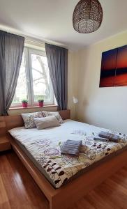um quarto com uma cama grande num quarto em Wygodny Dom na Ponidziu z Basenem em Wiślica