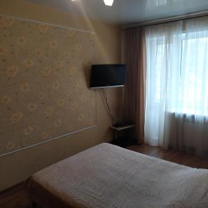 ヤロスラヴリにあるApartment on prospekt Lenina 53のベッドルーム1室(ベッド1台、壁掛けテレビ付)
