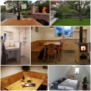 a collage of pictures of a kitchen and a living room at Alte Brennerei in Bissingen an der Teck
