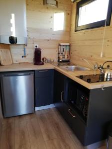 a kitchen with a sink and a dishwasher at Lodge avec vue panoramique in Saint-Sorlin