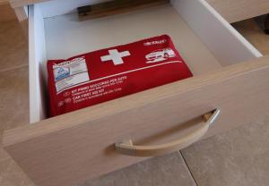 a drawer with a box with a red card in it at Home Holiday Salento Monica's House Otranto in Otranto