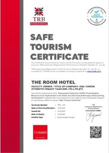 a flyer for a rate tourism certificate with red and white at The Room Hotel & Apartments in Antalya