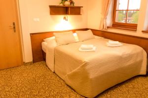 Postel nebo postele na pokoji v ubytování Hotel VÍTKOVA HORA