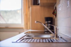 a kitchen sink with a faucet on a counter at Ferienwohnung Gitschbergblick in Terento