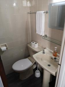 a bathroom with a toilet and a sink at Rockcliffe Hotel in Blackpool