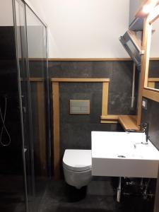 a bathroom with a toilet and a sink and a shower at Hotel Florian in Nus