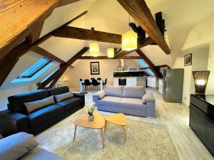 ein Wohnzimmer mit einem Sofa und einem Tisch in der Unterkunft Résidence Investar appartement 5 in Montluçon