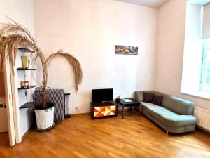 a living room with a couch and a table at Oldtown Palasta Apartments in Riga