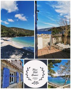 a collage of four pictures of a beach at Apartment Valun 60 in Valun