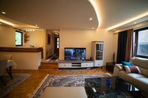 Il comprend un salon doté d'un canapé et d'une télévision à écran plat. dans l'établissement Villa Srce 2, à Sarajevo
