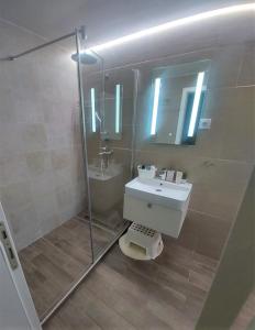 a bathroom with a sink and a shower at NEW VILLA IN OLD CENTER - Pag in Pag