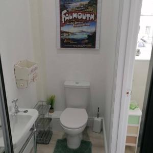 uma casa de banho com um WC branco e um lavatório. em Medlyn moor retreats em Porkellis