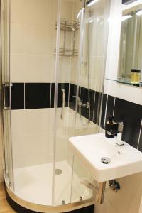 a bathroom with a shower and a sink at Apartament Szczecin Kobalt - Wyzwolenia in Szczecin