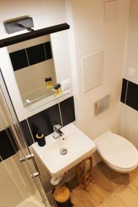 a bathroom with a white sink and a toilet at Apartament Szczecin Kobalt - Wyzwolenia in Szczecin