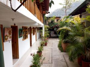 a courtyard with potted plants in a building at Hostal Mario's Rooms in Panajachel