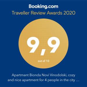 Certifikát, hodnocení, plakát nebo jiný dokument vystavený v ubytování Apartmant Bionda Novi Vinodolski, cozy and nice apartment for 4 people in the city center