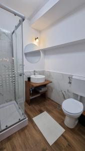 Un baño con ducha, inodoro y lavabo. en Pensiunea Barsan, en Vişeu de Sus 18 fotos más