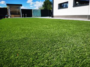 een groen gazon voor een gebouw bij Luxory Minimal House 2. in Siófok