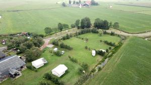 an aerial view of a farm with animals in a field at De Greide- Camping Buorren1 in Warstiens