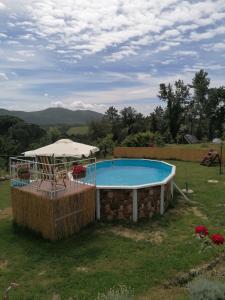 - une piscine avec une table et un parasol dans l'établissement La Casa dei Nonni, à Chianni