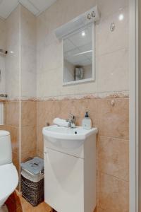 a bathroom with a sink and a mirror at Holyday apartment in Haapsalu