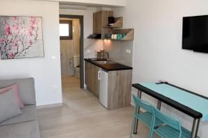 Kuchyň nebo kuchyňský kout v ubytování Theano Luxury Suites Nikiti