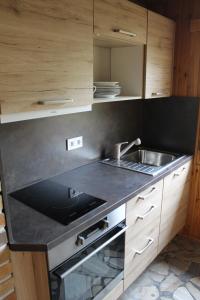 una cucina con un lavello e un piano di lavoro di Chata Urbaneč a Urbaneč Altre 15 foto