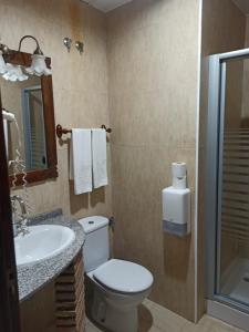 uma casa de banho com um WC e um lavatório em CASTILLO DE LUNA em Alburquerque