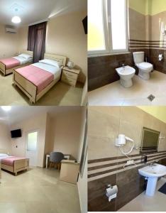 3 różne widoki na pokój hotelowy w obiekcie R HOTEL w mieście Çorovodë