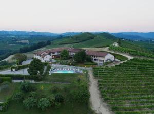 eine Luftansicht eines Anwesens auf einem Weinberg in der Unterkunft Locanda Del Pilone in Alba