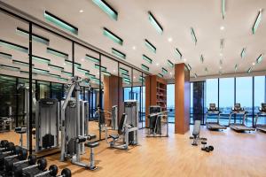 a gym with treadmills and cardio equipment in a building at Taj Wellington Mews Chennai in Chennai