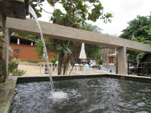 una piscina con una fuente de agua en Pouso Vovó Laurinda, en Pirenópolis