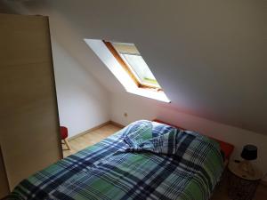 a bedroom with a bed and a skylight at Iris 2-3 Personen - Ferienwohnungen Wagner & Gaul Falkenauel in Falkenauel