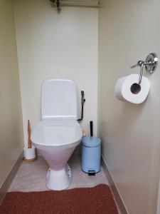a bathroom with a toilet and a roll of toilet paper at Bråttoms Härbre in Norsholm +13 photos