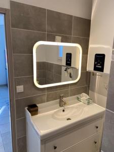 een badkamer met een wastafel en een spiegel bij Location gîte campagne en Provence - Vaucluse in Pernes-les-Fontaines