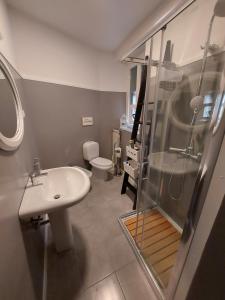 a bathroom with a toilet and a sink and a shower at Casa De Batté in Riomaggiore