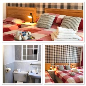 two pictures of a bedroom with a bed and a sink at The Rutland in Blackpool