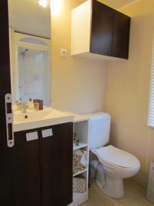 a bathroom with a toilet and a sink at Mobilhome Pampelonne Jacobs in Saint-Tropez